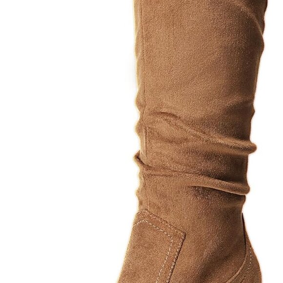 Women's Knee-High Suede Riding Boots Camel 8 - Picture 1 of 7